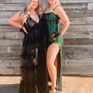 Green and Black Sequins Prom Dress